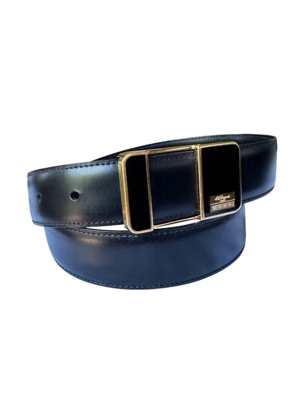 Rare Vintage S.T. DUPONT Paris Black Lacquer Leather Belt With crystals 32
